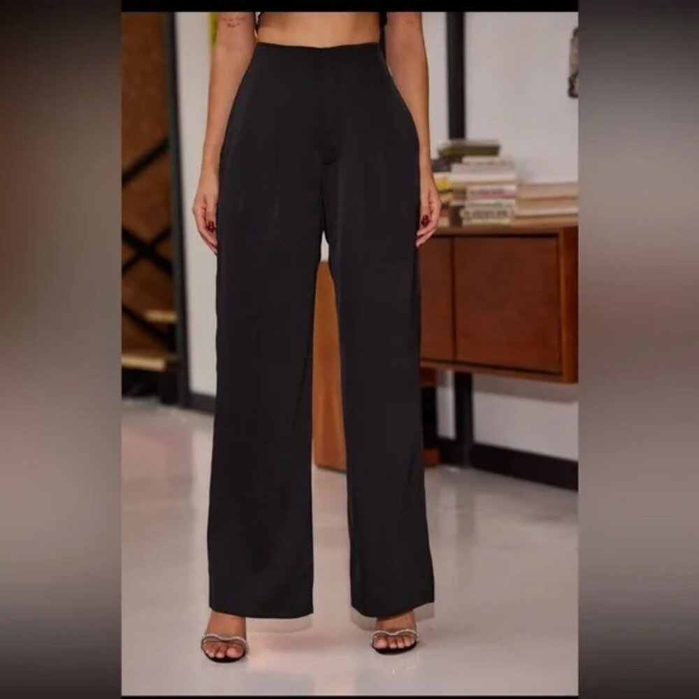 12th Tribe Halley Black Satin Trousers Pants Large